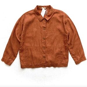 Eileen Fisher Jacket Nwt Washed Organic Linen Cinnamon Classic Collar
